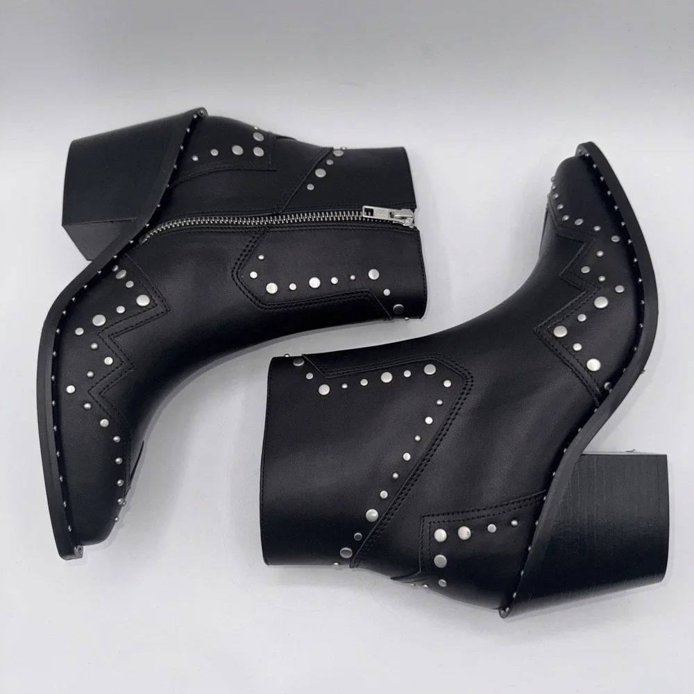The Kooples Santiag Studded Boot Women's Size 7 EU 38 Black Leather Dustbag